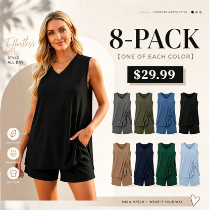 🌞Summer pre-sale 49% ✨Women's V-Neck Sleeveless Top & Shorts Set