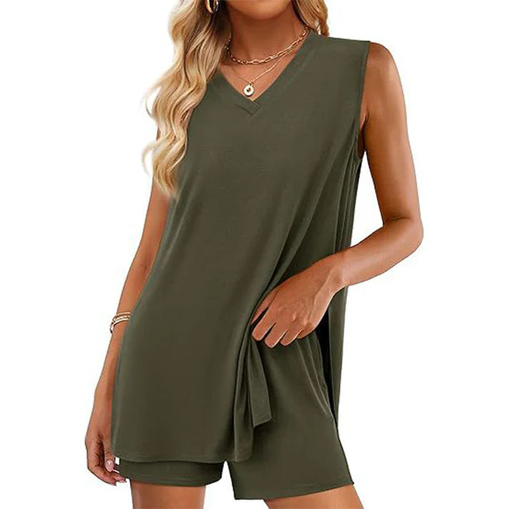 🌞Summer pre-sale 49% ✨Women's V-Neck Sleeveless Top & Shorts Set
